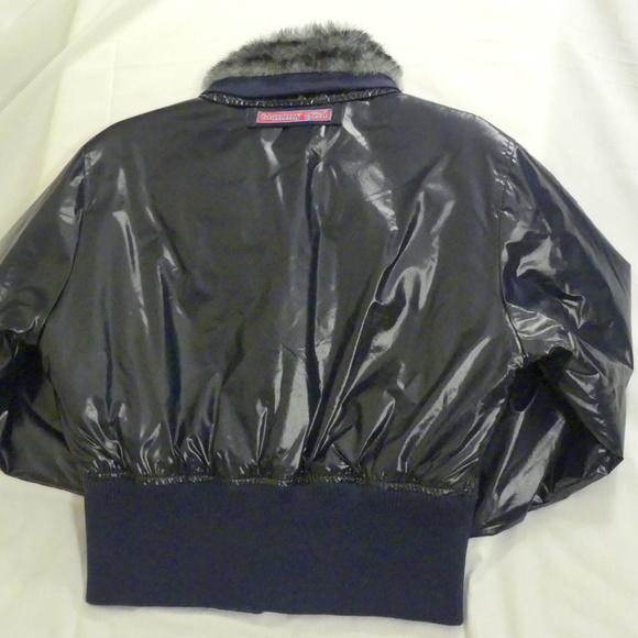 Womens Tommy Girl Vinyl Jacket Faux Fur Collar - Picture 4 of 6